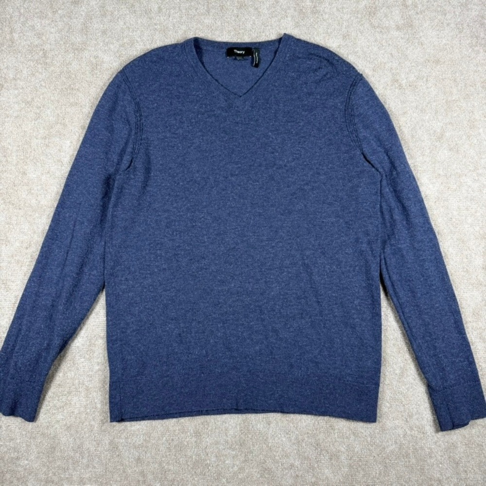Theory V-Neck Merino Wool Sweater Harman Indigo Supreme Blue Size M